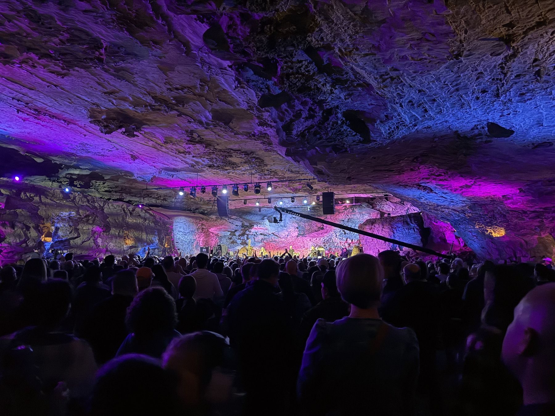 The Caverns, an underground concert venue in Pelham, Tennessee, lit for a performance